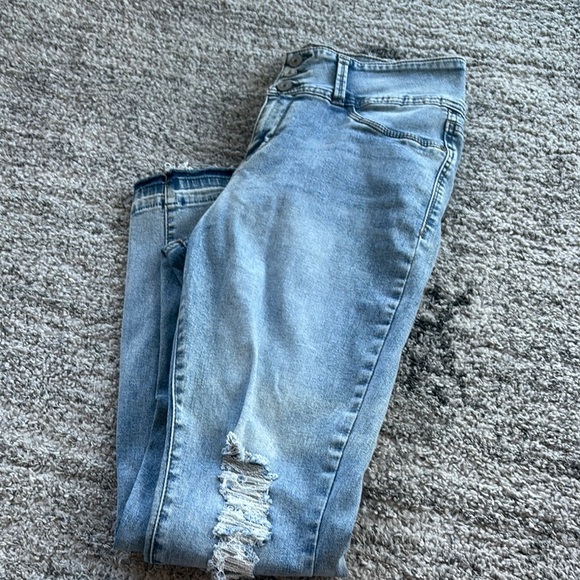 Light Blue Distressed Women's Jeans - Picture 1 of 8